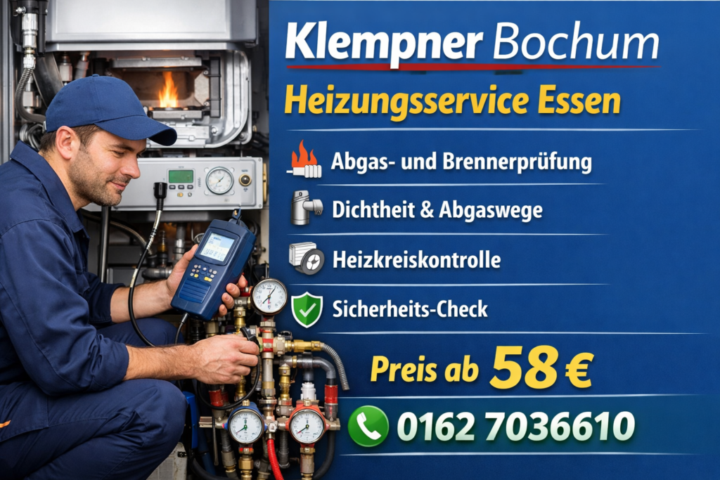 Heizungsservice Essen – Klempner Bochum prüft Heizung und Abgaswerte, Service ab 58€