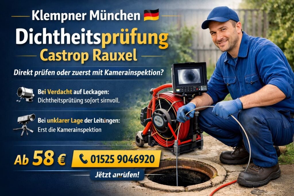 Klempner bei der Dichtheitsprüfung in Castrop Rauxel mit Kamerainspektion – Klempner München ab 58€