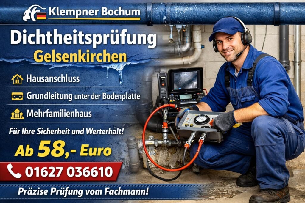 Klempner Bochum Techniker führt Dichtheitsprüfung in Gelsenkirchen durch – Rohrprüfung ab 58 Euro