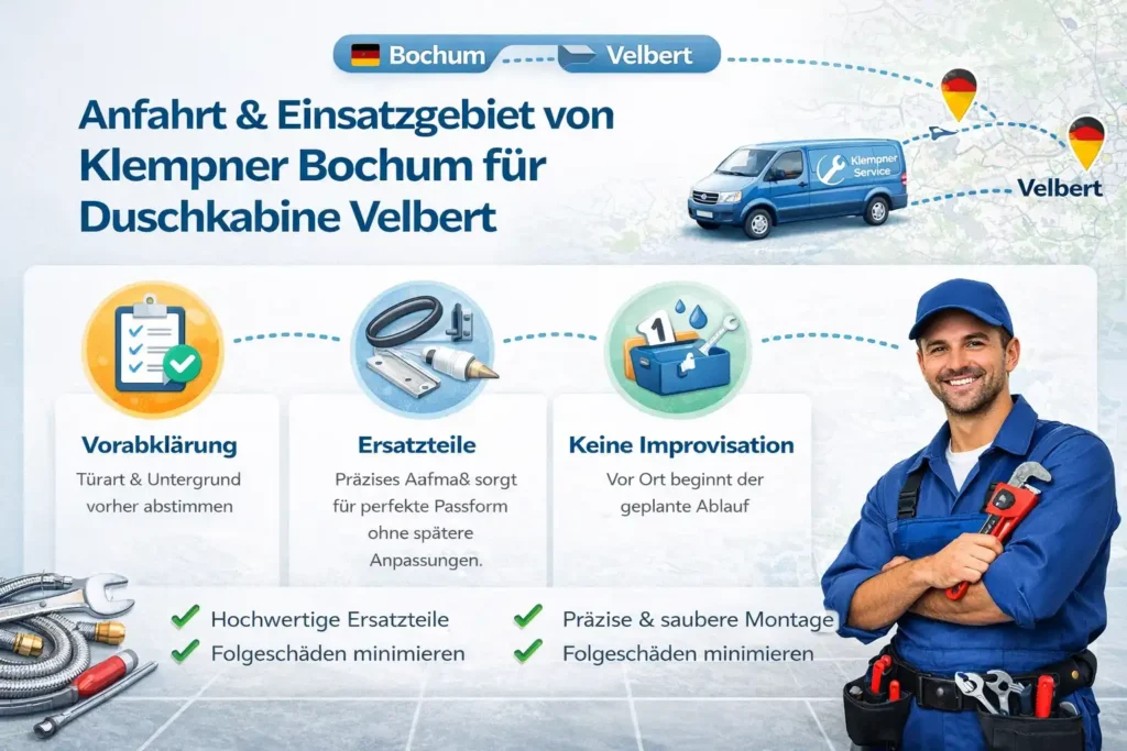 Anfahrt und Einsatzgebiet von Klempner Bochum für Duschkabine Velbert