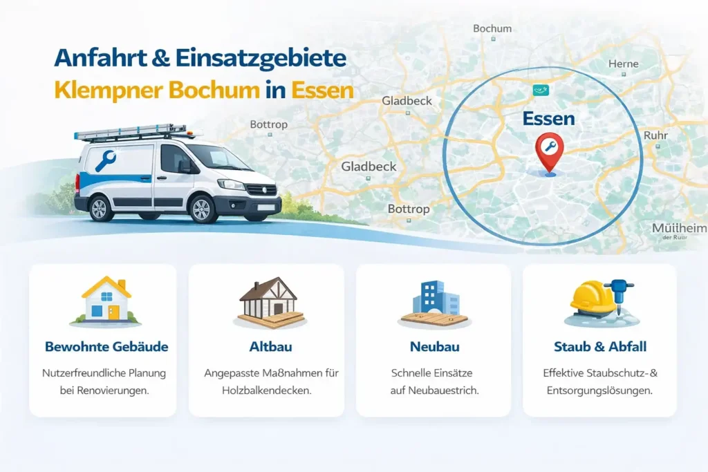 Anfahrt und Einsatzgebiete von Klempner Bochum in Essen