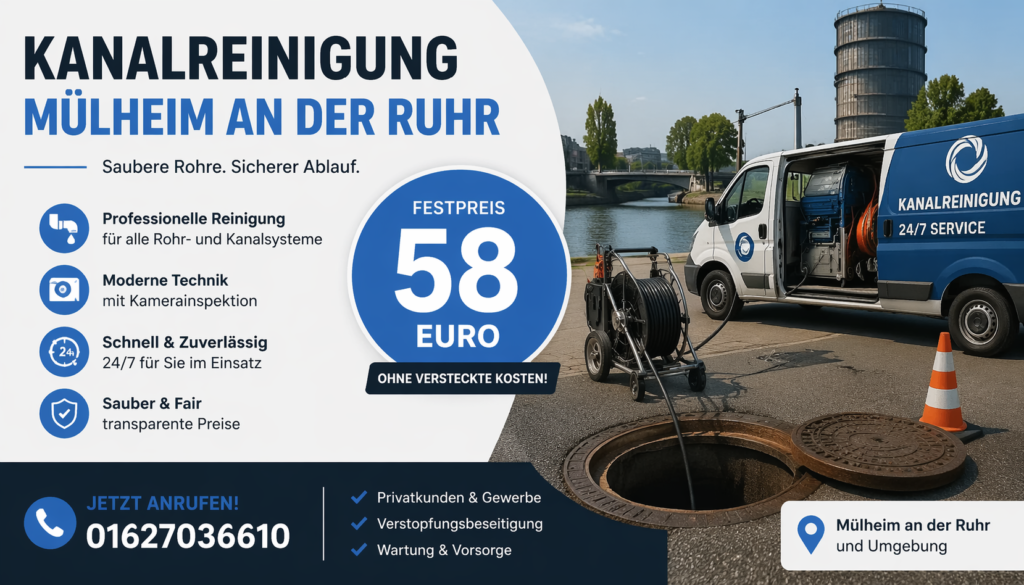 Kanalreinigung Mülheim an der Ruhr ab 58€ | Schnell & Zuverlässig