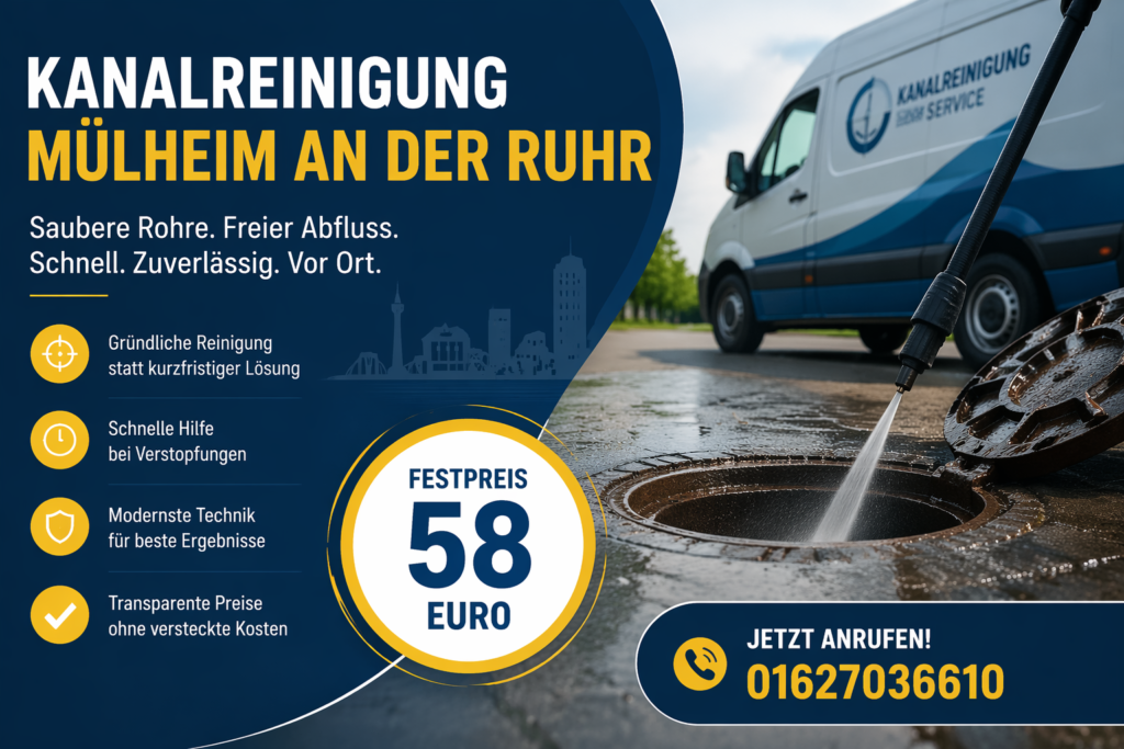 Kanalreinigung Mülheim an der Ruhr ab 58€ | Schnell & Zuverlässig