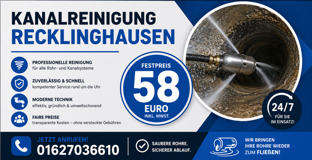 Kanalreinigung Recklinghausen ab 58€ | Schnell & Zuverlässig