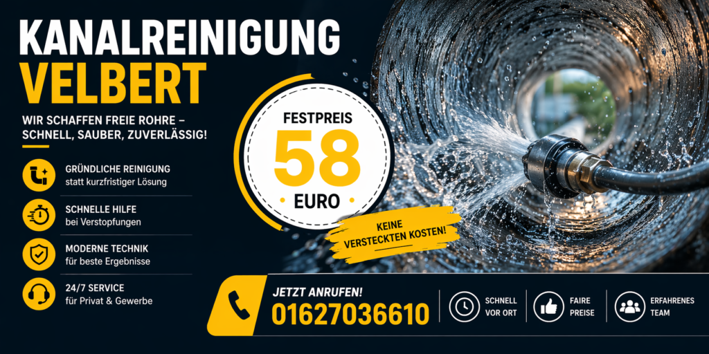 Kanalreinigung Velbert ab 58€ | Schnell & Zuverlässig