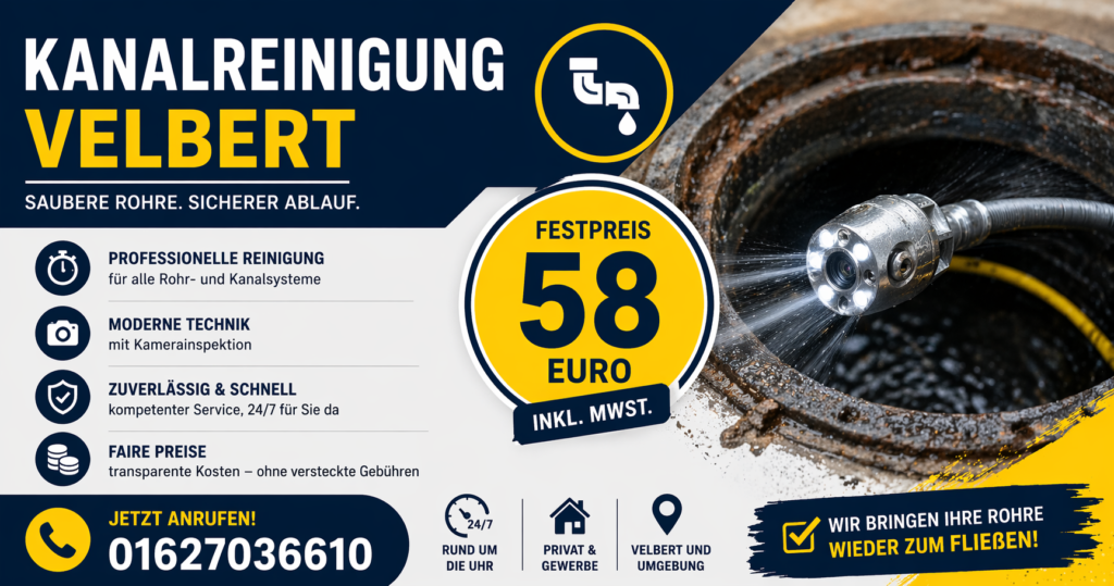 Kanalreinigung Velbert ab 58€ | Schnell & Zuverlässig