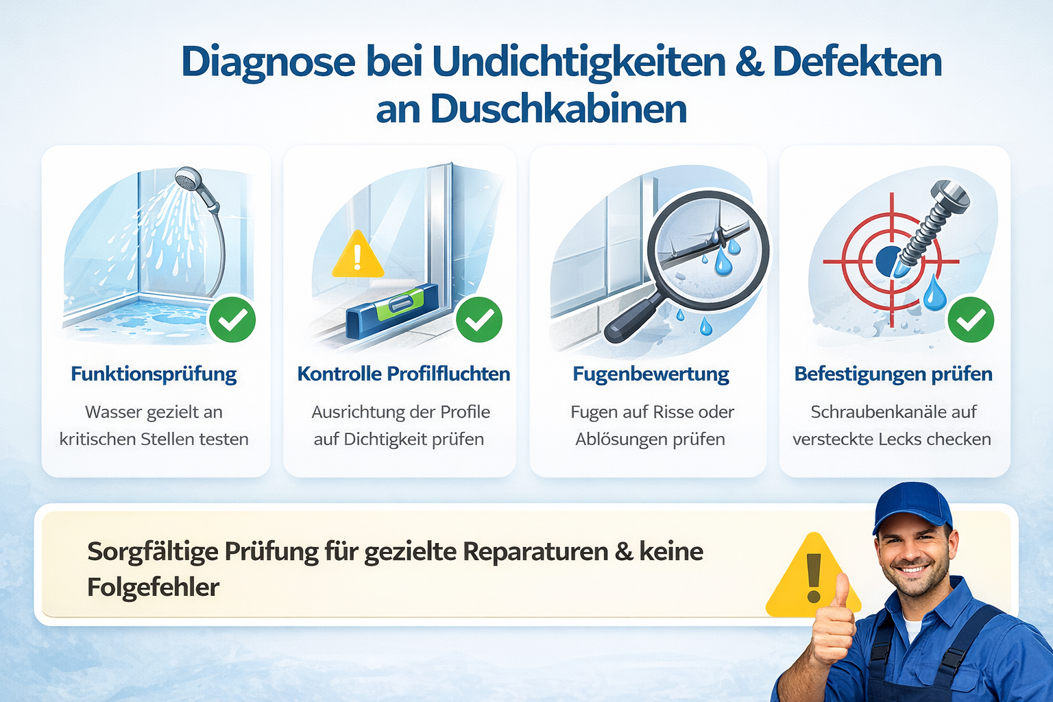 Diagnoseverfahren bei Undichtigkeiten und Defekten an Duschkabinen
