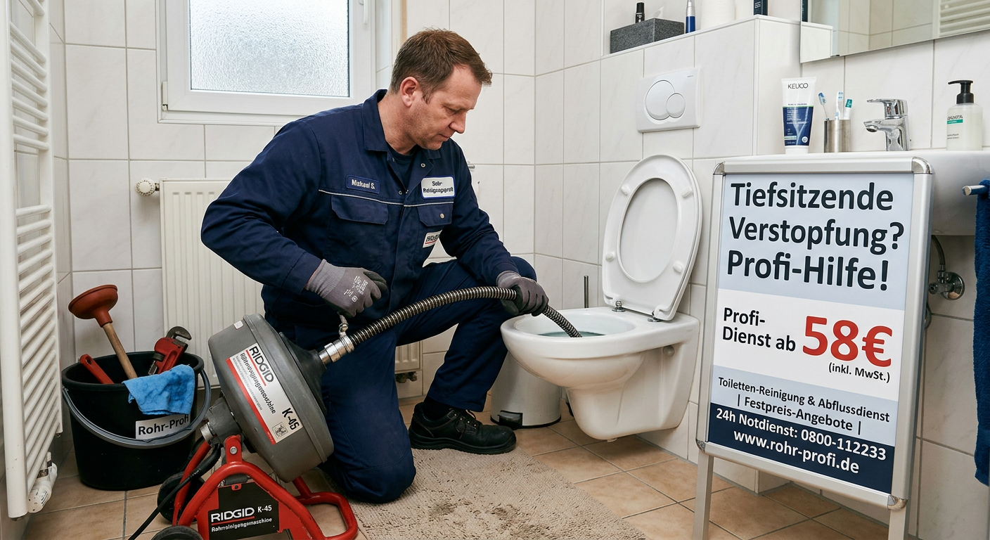 Tiefsitzende verstopfung toilette kosten – Profi-Dienst ab 58€