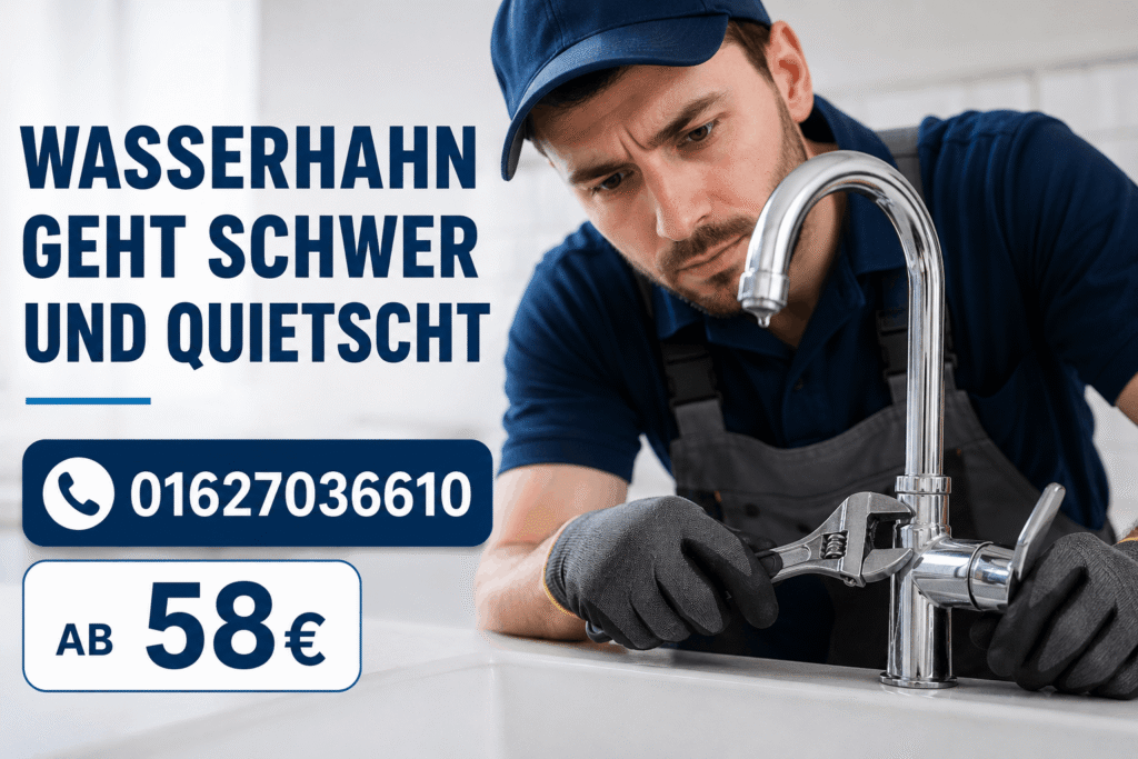 Wasserhahn geht schwer und quietscht – professionelle Reparatur ab 58€ durch erfahrenen Klempner.